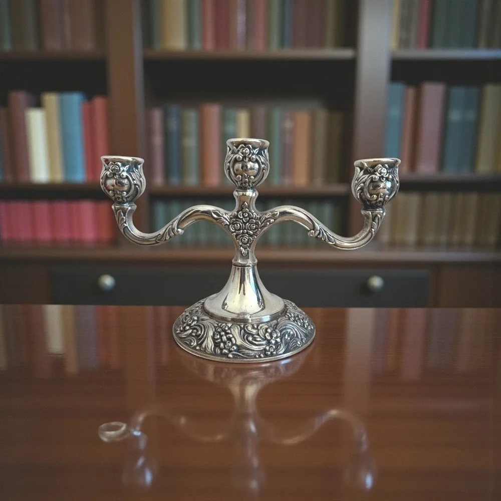 Ballad Community Silver Plate Candelabra Three Arm Tabletop‎ Candle Holder